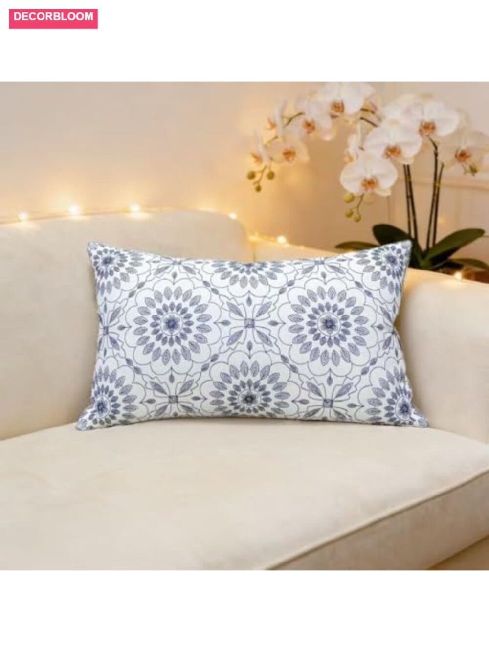 Embroidered Lumbar Throw Pillow Cover 12x20 Cotton Linen Home Decor - Picture 2 of 6